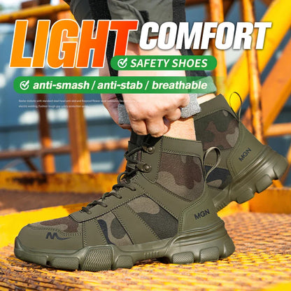Camouflage Safety Boots Men and Women Work Indestructible Shoes Climbing Steel Toe Protective Boots Anti-puncture Safety Shoes