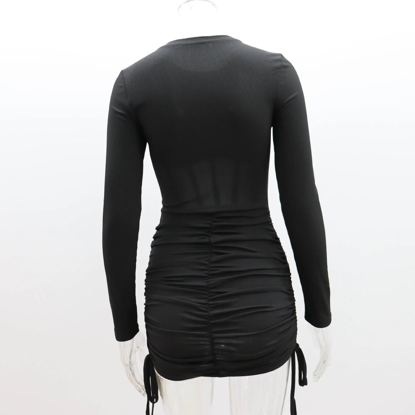 Hollow Out Bodycon Dress Women O Neck Long Sleeve Mini Vestidos Ribbed Hot Sexy Dresses Fashion High Street Wear