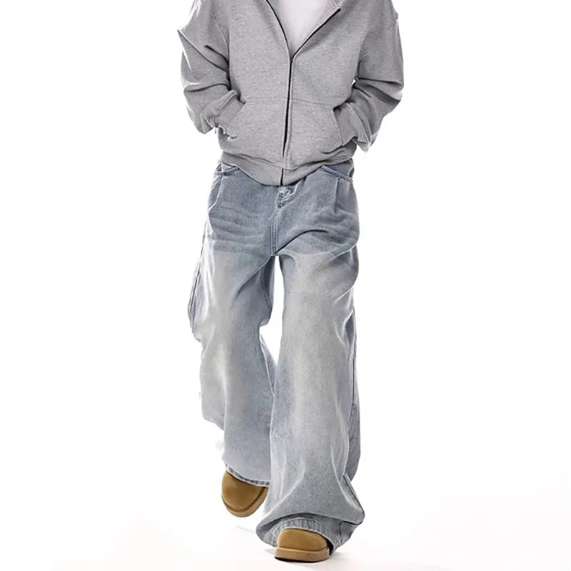 Y2k Men'S Baggy Jeans Unisex Trendy Casual Wide-Leg Denim Pants High Street Quality Korean Streetwear Trousers