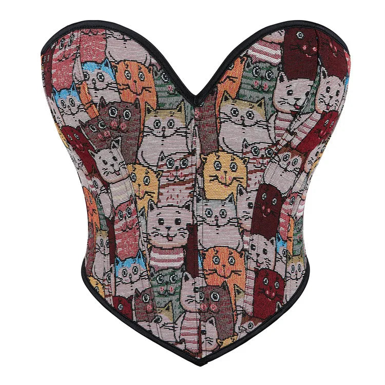 Women Fashion Corset Crop Top Lace Up Brocade Overbust Bustiers Body Shaper Lingerie Sexy Woman Push Up Corselet