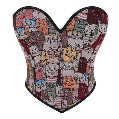 Women Fashion Corset Crop Top Lace Up Brocade Overbust Bustiers Body Shaper Lingerie Sexy Woman Push Up Corselet