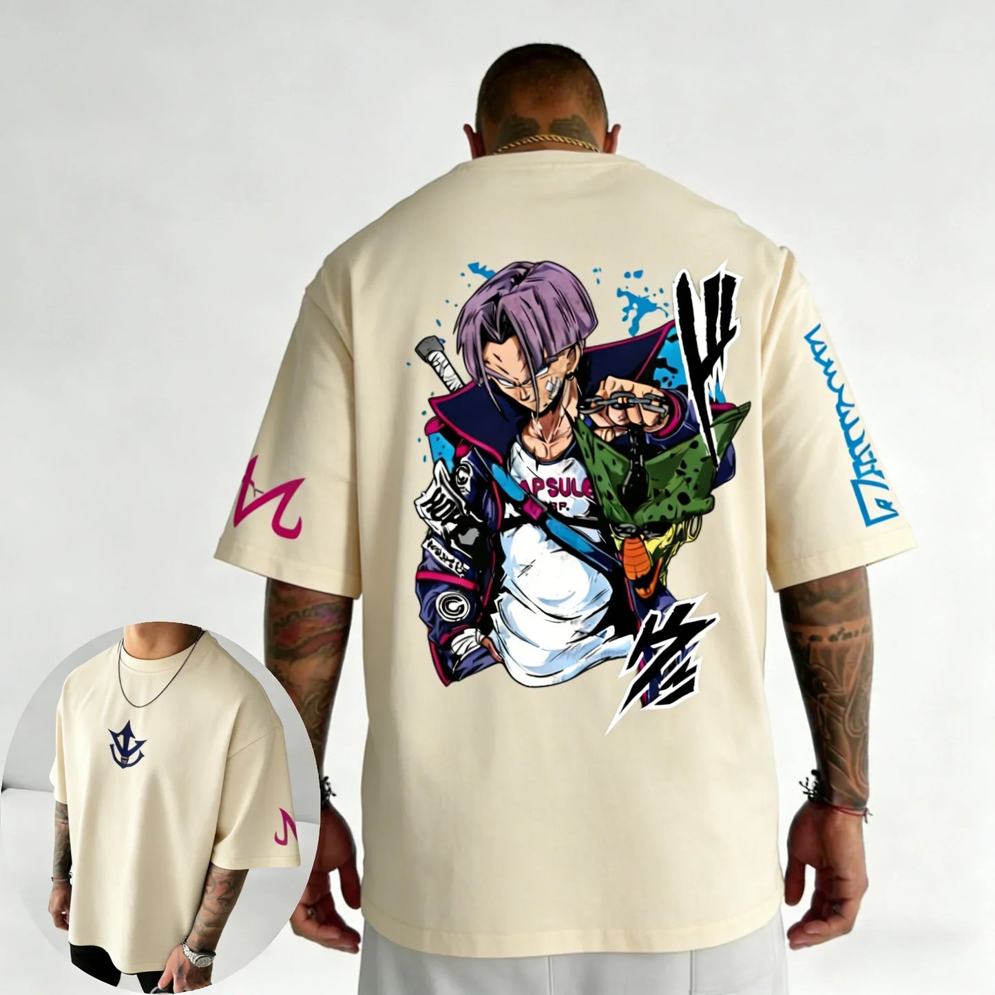 Anime Oversized Cotton T-shirt Summer New Torankusu Printed Men's and Women's Street Hip-hop Loose Casual Top