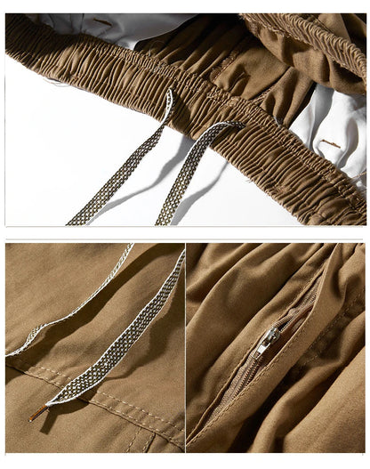 Mens Cargo Shorts Knee Pants Zipper Pocket Summer Cotton Shorts Climbing Jogger Elastic Waist Sports Wear Casual Short Pants