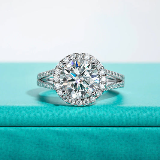 3ct Round Cut D Color Moissanite Halo Engagement Ring 18K Gold Plated Luxury Wedding Band Rings Jewelry Women Wholesale