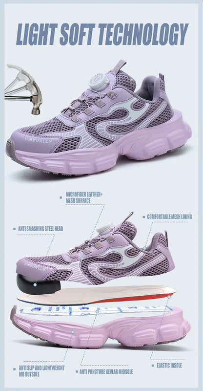 Summer button women's steel head safety shoes Smashing breathable upper Workshop factory women's work shoes