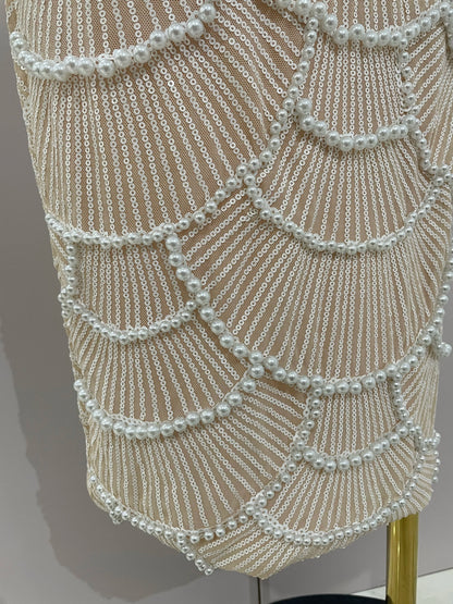Women Hot Sale Sleeveless Sexy Strap Pearl Beading Sequins Bodycon Long Dress Celebrate Evening Party Birthday Outfit Vestido