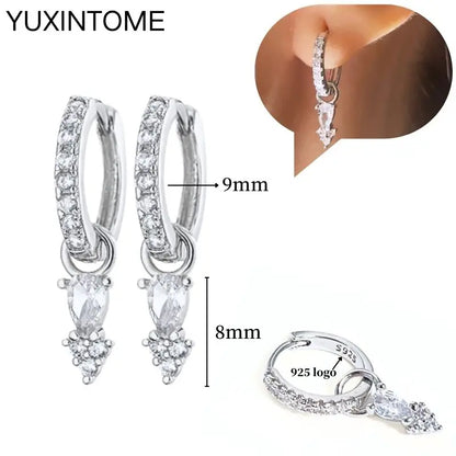 925 Sterling Silver Ear Needle Fashion Hoop Earrings White Crystal Luxury Women's Silver Earrings Wedding Women's Jewelry Gift