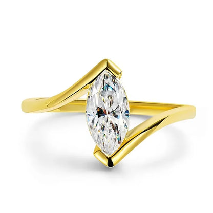 18K Plated 1CT Marquise Cut Moissanite Solitaire Ring for Women 100% 925 Sterling Silver Lab Diamond Weddind Band Bride