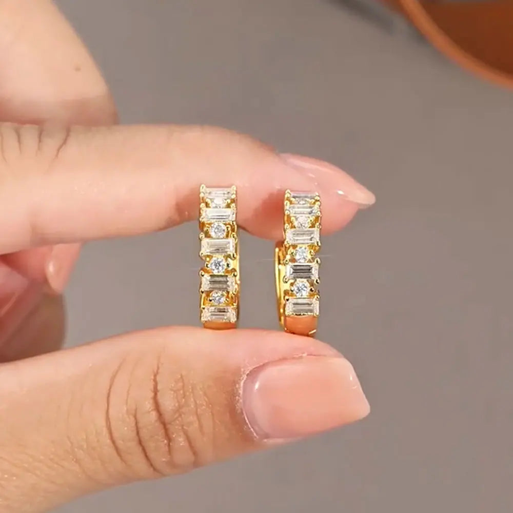 Moissanite Hoop Earring Emerald&Round 925 Sterling Silver 18k Gold Plated Huggie Earrings for Women Luxury Jewelry Gift