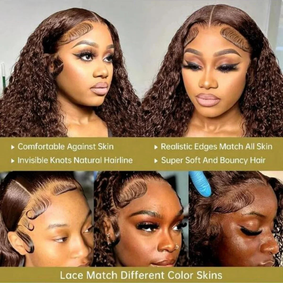 Chocolate Brown 13x4 Human Hair Wigs HD Lace Human Hair Wig 34 Inch Brown Deep Curly Lace Frontal Wigs 13x4 Transparent Lace Wig