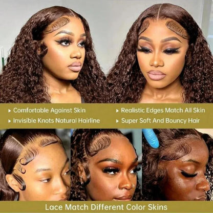 Chocolate Brown 13x4 Human Hair Wigs HD Lace Human Hair Wig 34 Inch Brown Deep Curly Lace Frontal Wigs 13x4 Transparent Lace Wig