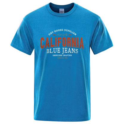 California Usa City Street Letter Pattern Print Men T Shirt Fashion Cotton T-Shirts Oversized Streetwear Summer Breathable Tops