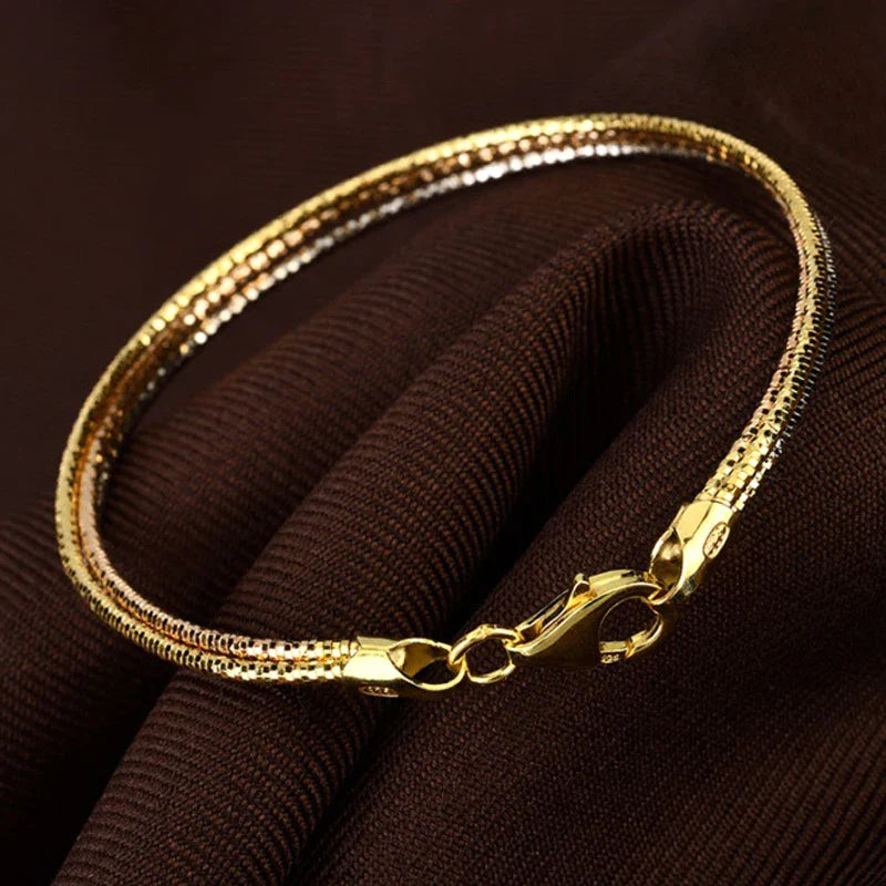 Real 925 Silver Bracelets Women's Hand Three Shares Jewelry Three-Colour Lady Femme Chain Italian Luxury Accessories