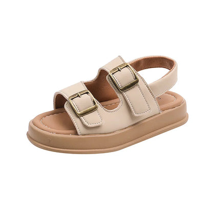 Classic Brown Boys Sandals Summer Sea Holiday Shoes Slides Slingback Soft Bottom Beige Girls Sandal Platform Sandals Kids H03243