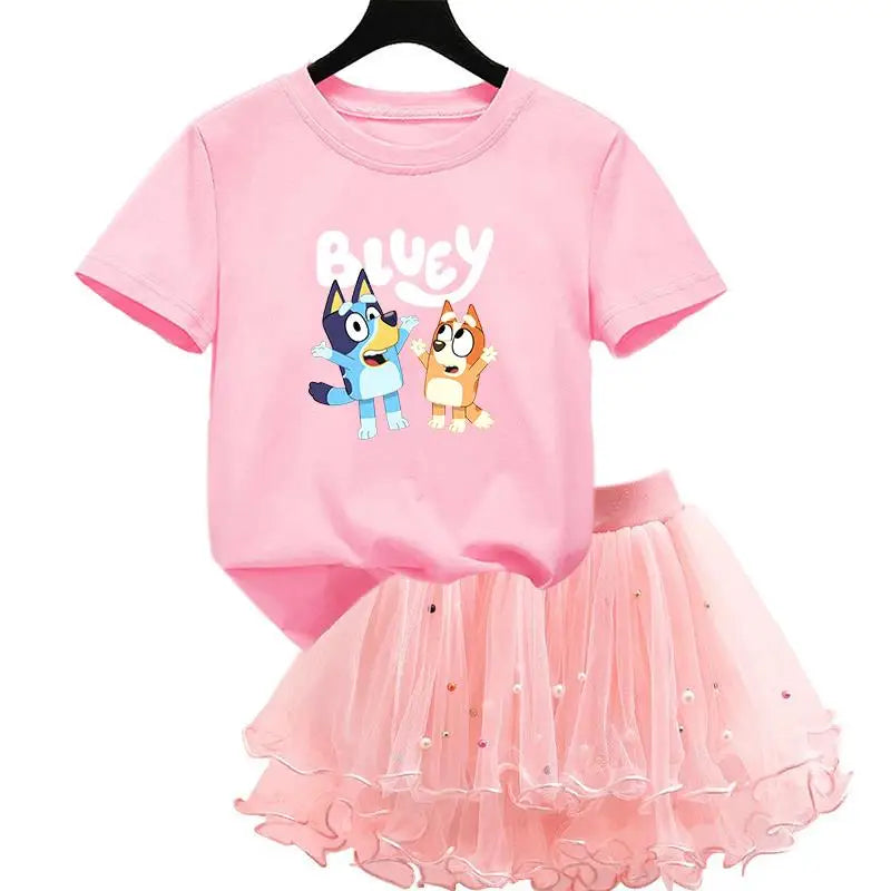2Pcs/Set Girl Dress Kid Birthday Clothes Party Princess Dress Cartoon T-shirt+Tutu Skirt Summer Evening Christmas Gift