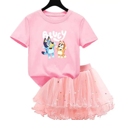 2Pcs/Set Girl Dress Kid Birthday Clothes Party Princess Dress Cartoon T-shirt+Tutu Skirt Summer Evening Christmas Gift