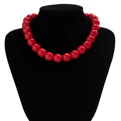 Salircon Gothic Simple Acrylic Red\Black Big Ball Bead Chain Necklace Women's Y2K Korean Clavicle Necklace Trendy Party Jewelry