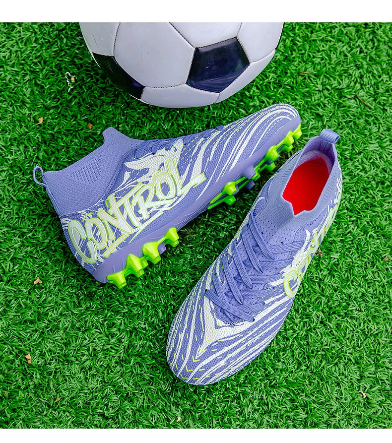 Unisex High-Top Soccer Cleats Non-Slip Football Boots Breathable Training Outdoor Grass Sneakers Men Women Professional Match
