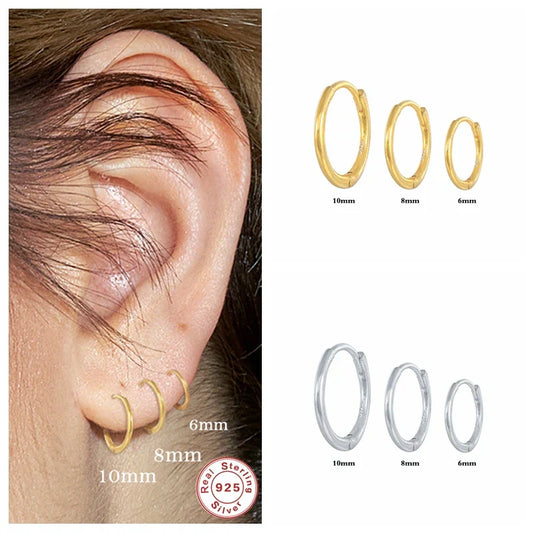 100% Real S925 Sterling Silver Jewerl Hoop Earrings For Women Girls Trendy O Shape Round Cirle Earring orecchini donna joyeria