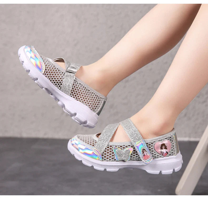 Summer Brand Non-slip Beach Shoes Children Sandals Girls Casual Shoes Kids Flowers Princess Flat Shoes Size 26-36