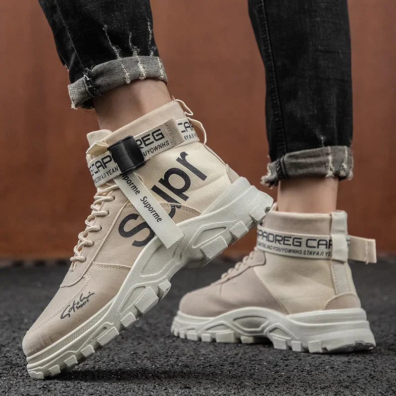 Cloth Men Boots High Top Ankle Boots British Style Men Casual Shoes Outdoor Breathable Walking Sneakers Comfortable Work Boots