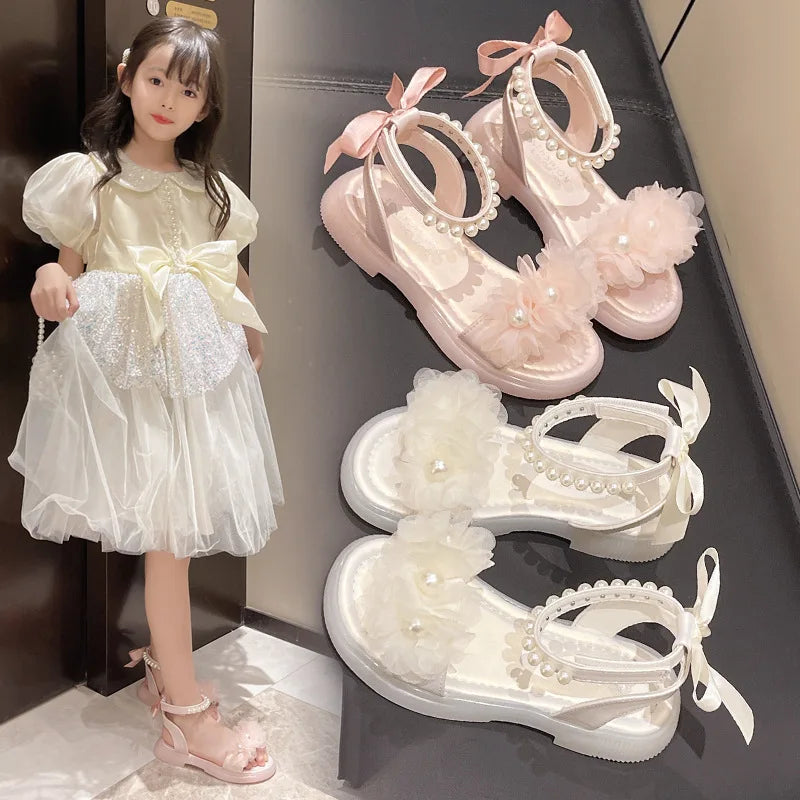 Girls Summer Sandals Soft Bottom Toe-Open Cute Princess Shoes Middle Large Children Little Girls Student Beach Shoes