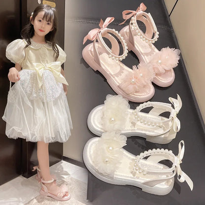 Girls Summer Sandals Soft Bottom Toe-Open Cute Princess Shoes Middle Large Children Little Girls Student Beach Shoes