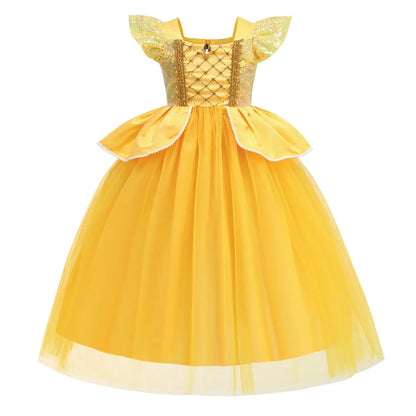 Vestidos de Princesa Disney para Meninas Fantasia de Festa da Bela Roupa de Flores para Crianças de Halloween Aniversário Fantasia da Bela e a Fera