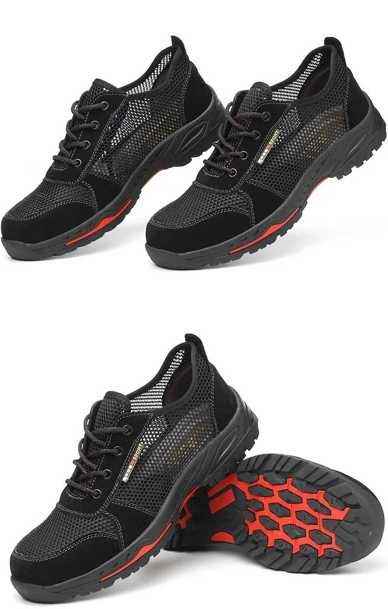 Summer Black Safety Shoes with Steel Toe Lightweight Mesh Ventilation  Puncture-proof Durable Impact-resistant Cool Comfortable