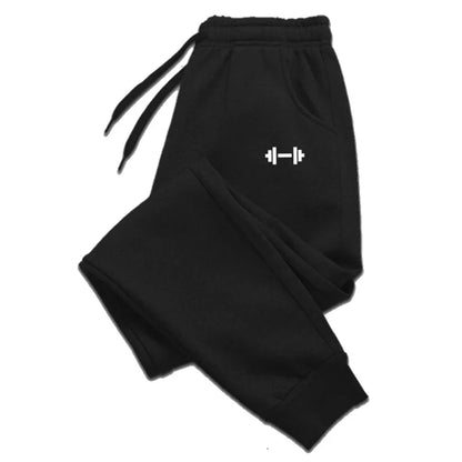 Men Running Sweatpants Printed Thickened Fleece Daily Jogging Bottoms Outdoor Basics Sports Casual all-match PantsWinter Autumn