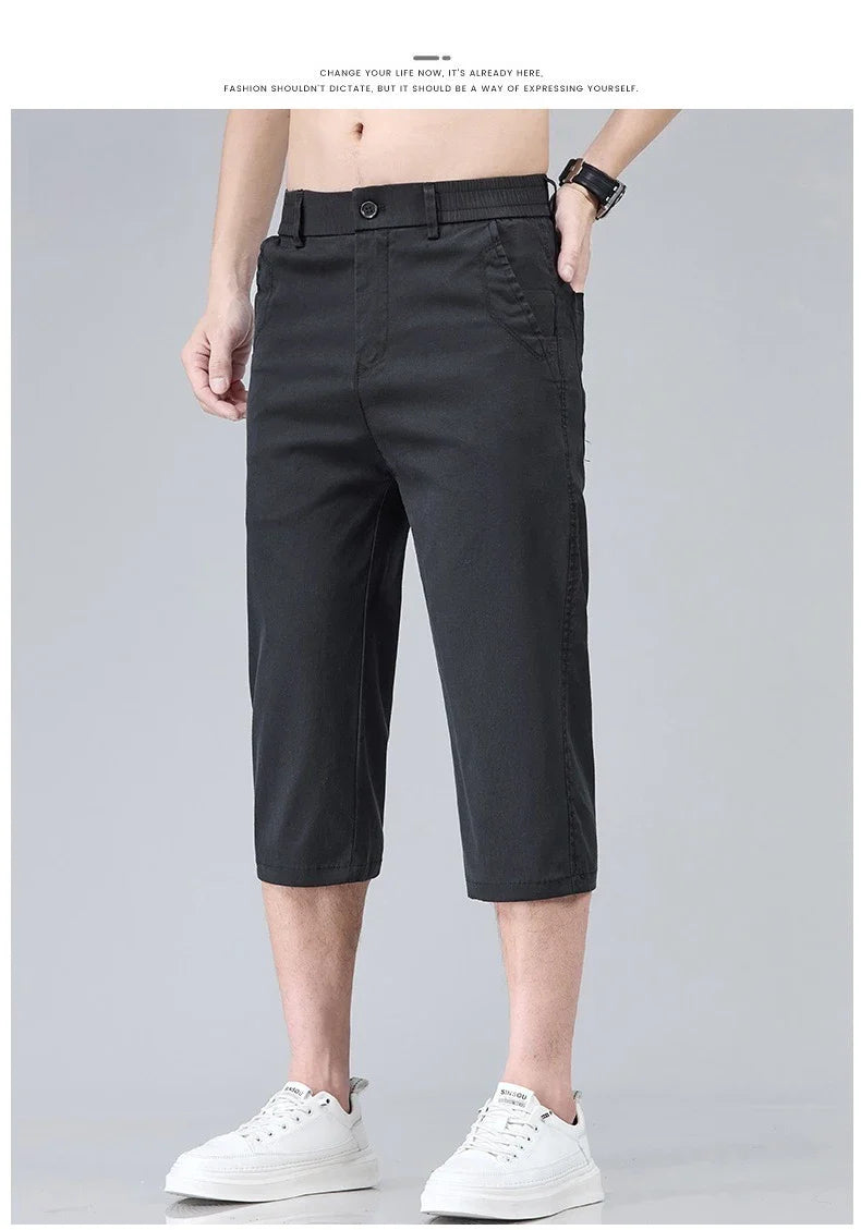 Men's Summer Lyocell Shorts Thin Breathable Comfortable Slim Korean Fashion Short Pants Elastic Waist Casual Vacation Pants