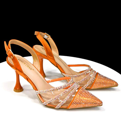 Newest INS Style Orange Color Elegant High Heels Nigeria Popular Design African Ladies Shoes And Bag Set