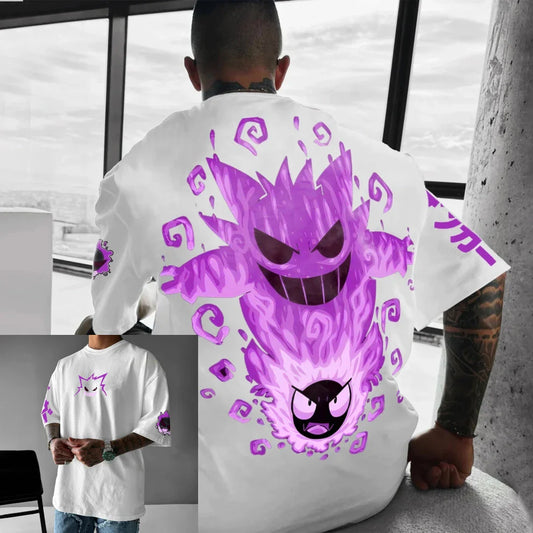 Men Cotton T-Shirt Streetwear Colorful Pikachu & Ash & Friends Print Oversized Casual Daily Wear Anime Fans Gift