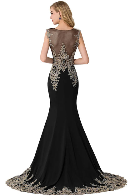 Vestidos de Baile Sereia de Renda Transparente, Luxuosos Apliques, Bordados, Missangas, Vestidos de Noite Ilusão, Vestido de Festa Longo