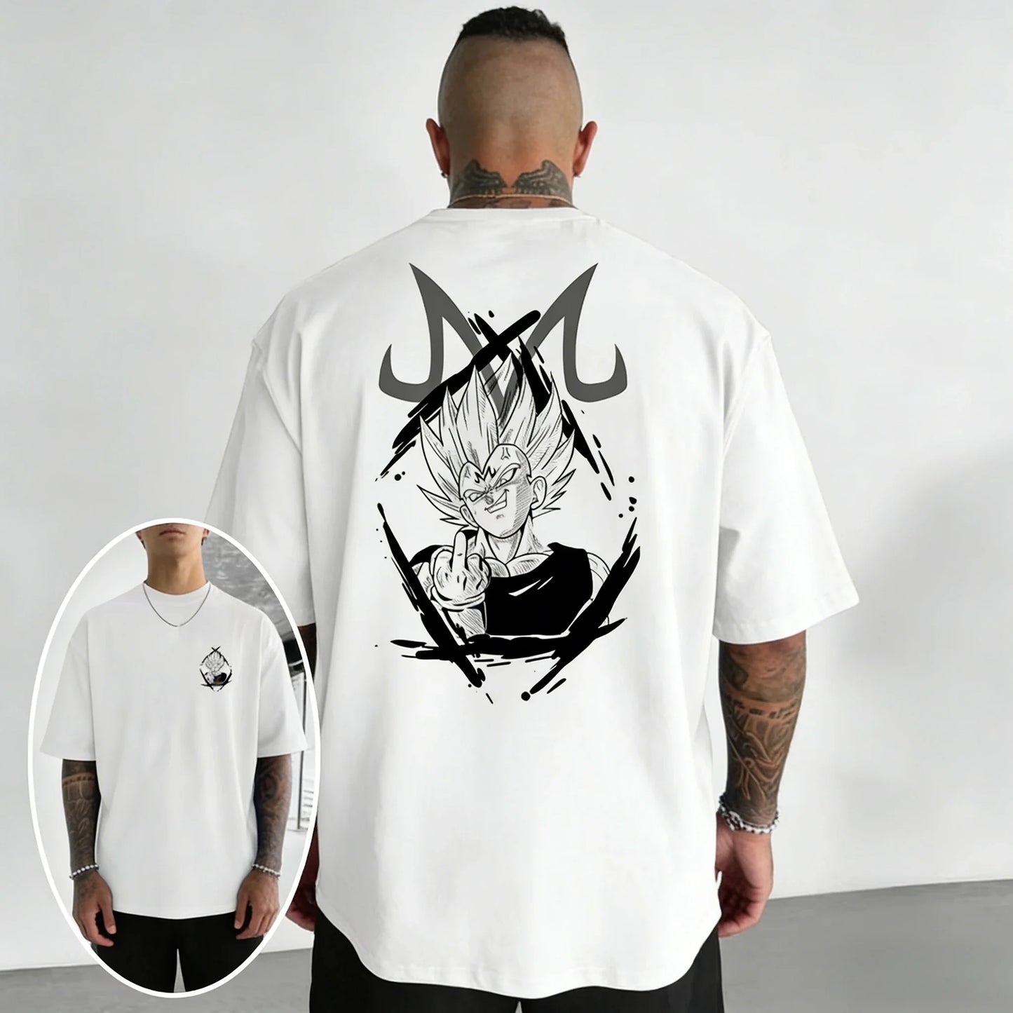 Oversized Cotton T-shirt Summer New Vegeta Print Men's Street Hip-hop Loose Casual Short Sleeved Top