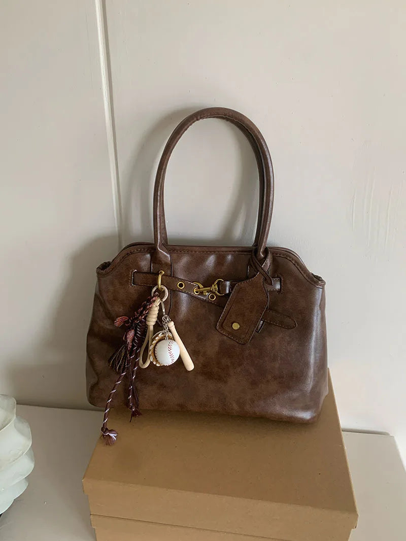 Vintage Designer Luxury Tote Bag Casual Lage Capacity Women's Shoulder Bag Simple Commuting PU Leather Ladies Handbags