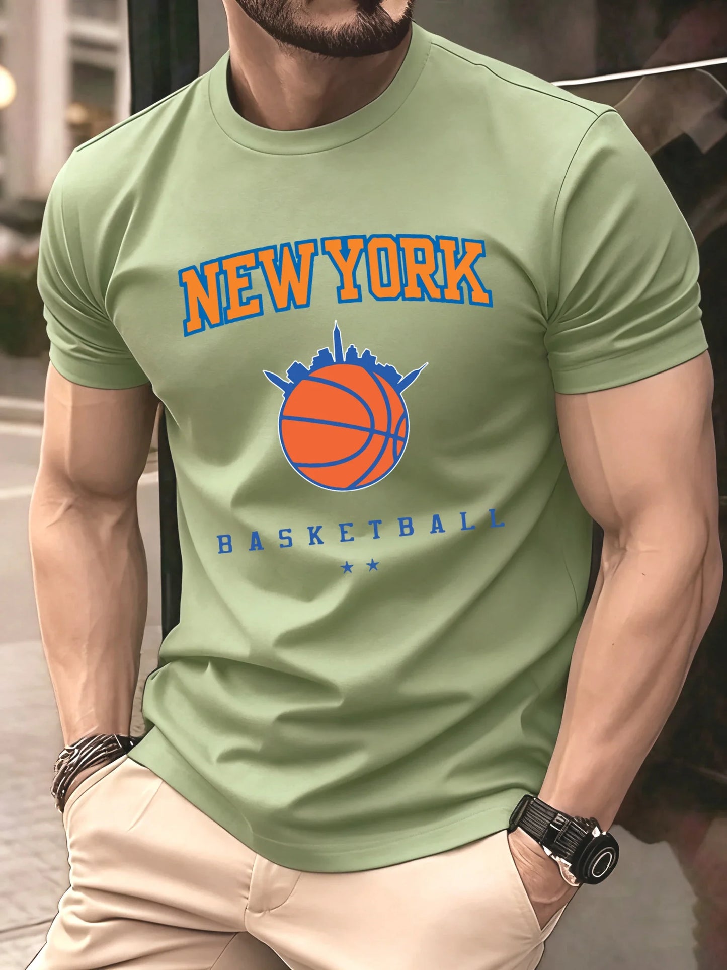 New York Basketball Game Print Men T Shirts Hip Hop O-Neck T-Shirt Soft Cotton Male Sportswear Casual Comfortable Clothes