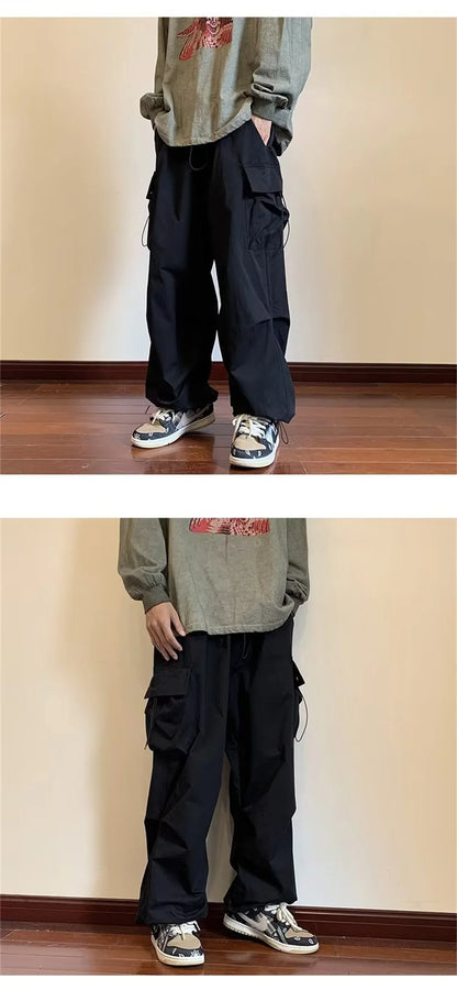 Streetwear 2025 New Spring Harem Multicolored Casual Pants Men Elastic Waist Solid Color Cargo Pants Multi Pocket Baggy Pants