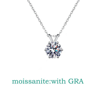 1-3CT Solitaire Moissanite Lab Diamond Necklace for Women Classic 6 Claws Sparkling Pendant 100% 925 Sterling Silver