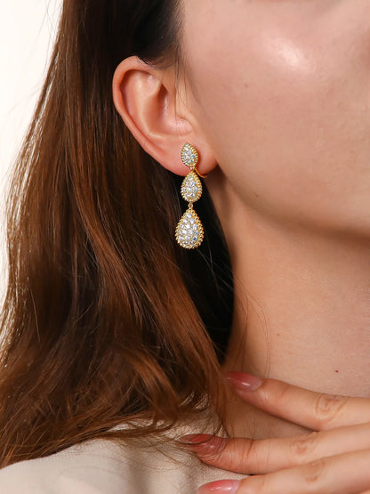 Vintage Ear Clip Earrings for Women Luxury Jewelry Fashion Party Large Water Drop Design Gold Plated Eardrop Stud Earring