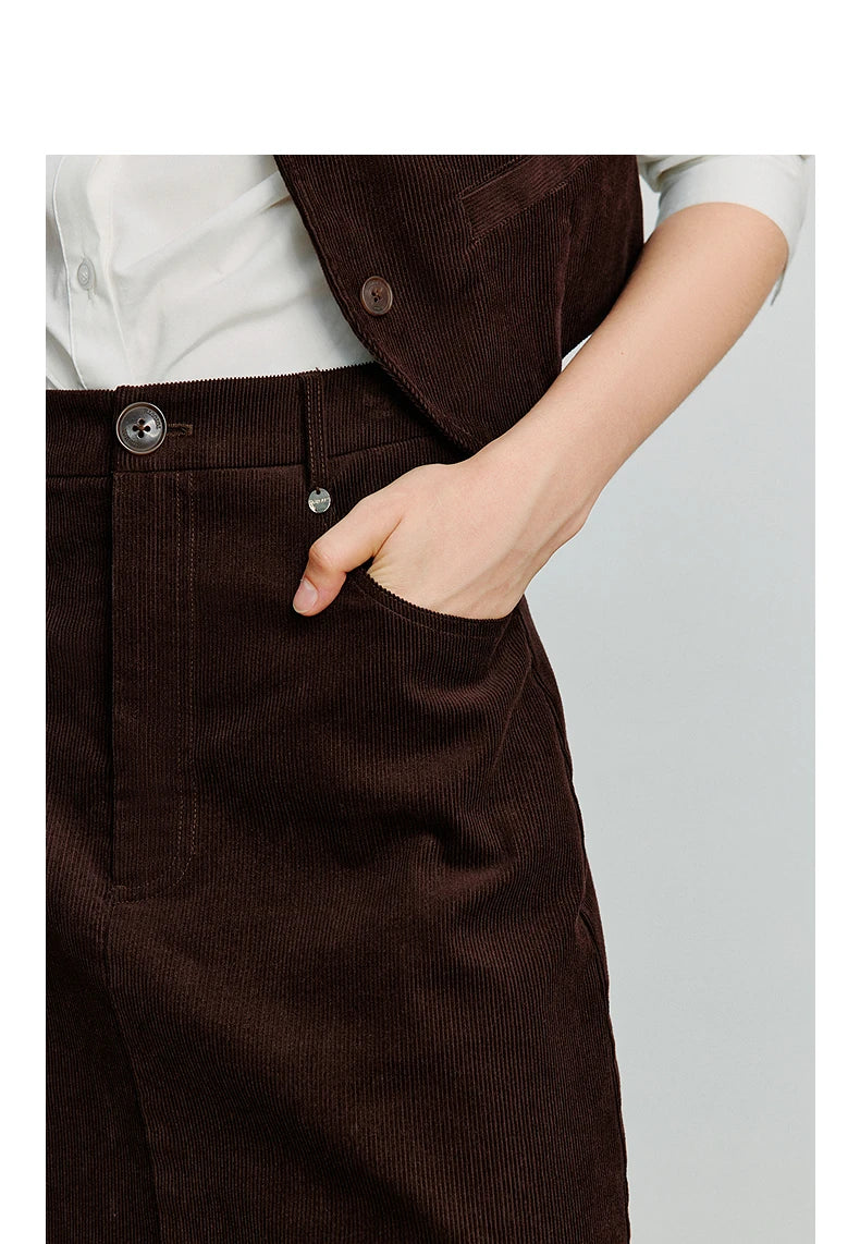 Women Midi Skirt 2025 Autumn New Retro Corduroy Elastic Waist Pure Cotton A Line Mini Skirt