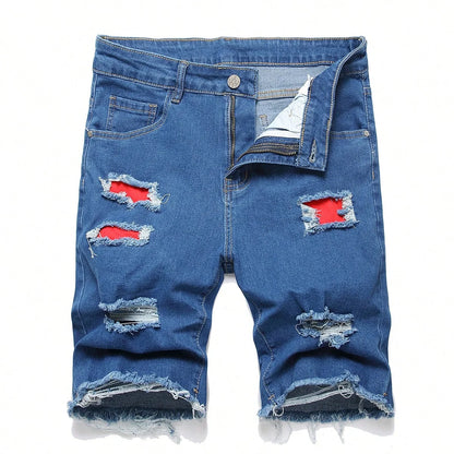 Summer Slim Stretch Men Short Jeans Fashionable Retro Patchwork Denim Shorts Streetwear Cotton Cargo Shorts Male