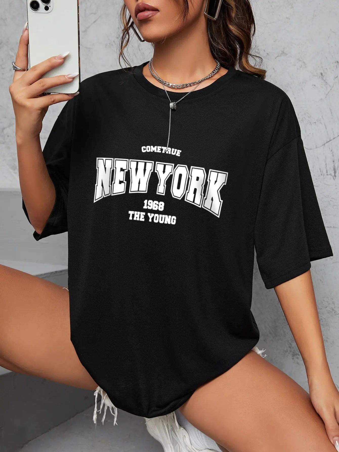 Quando 1968 A Nova Iorque É Jovem Camisetas Femininas De Algodão Oversize Camisetas Diárias Criatividade Roupa Casual Individual De Rua