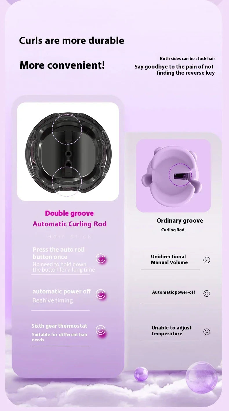 Automatic Curling Iron 32MM Double Slot Negative Ion Portable Hair Curler Constant Temperature Anti Hot Styler for Travel