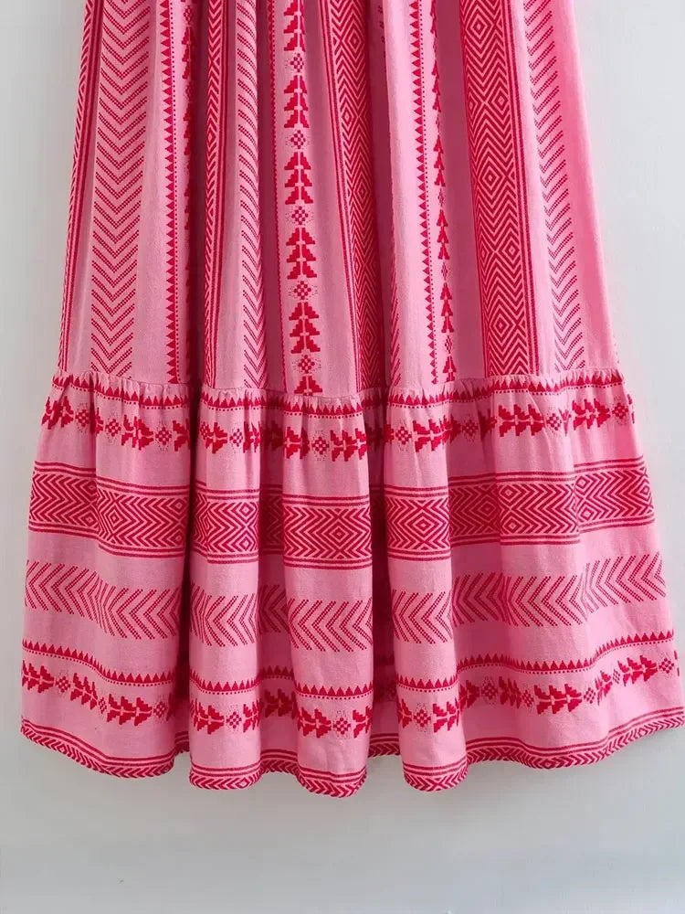 Women Bohemian Midi Dress Vacation Charm Splice Knitted Vintage Strap Dress Women Vestidos Mujer