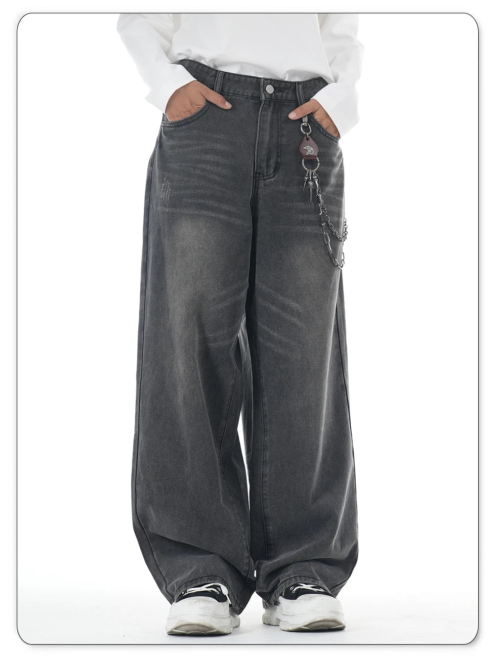 American Retro Washed Gray Baggy Straight Wide Leg Jeans Men's Business Casual Baggy Four Season Denim Pants Unisex Clothes