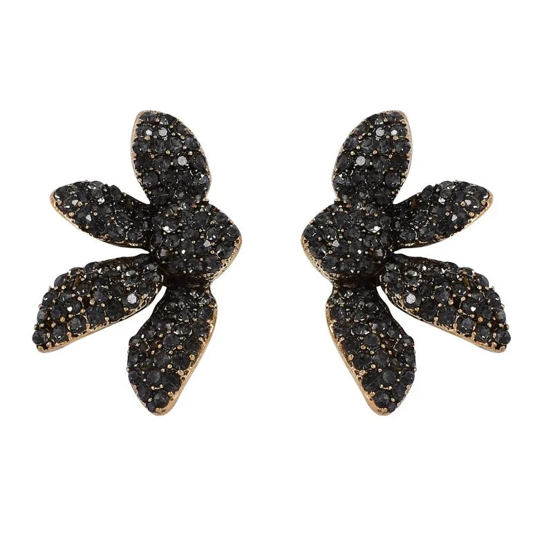 Vintage Gothic Black Rhinestone Flower Earrings for Women Fashion Holiday Party Jewelry Gifts New