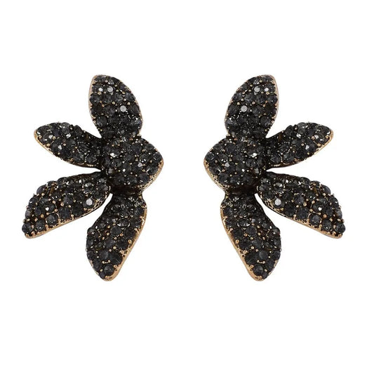 Vintage Gothic Black Rhinestone Flower Earrings for Women Fashion Holiday Party Jewelry Gifts New