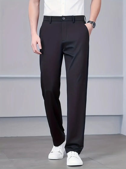 Men's Business Casual Dress Pants, Straight Leg Stretch Trousers, Formal Office Work Pants, Lightweight Breathable All-Season