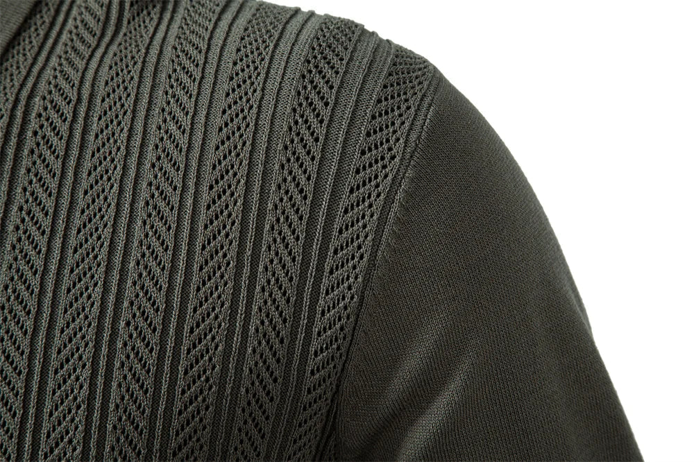 Zip Placket Polo Shirt Men Premium Solid Color Slim Fit Long Sleeve Textured Fabric Business Casual Autumn Winter